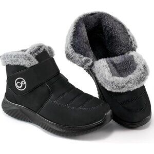 Women Black Snow Boots Waterproof Fur Lined Warm Winter Non-Slip Booties